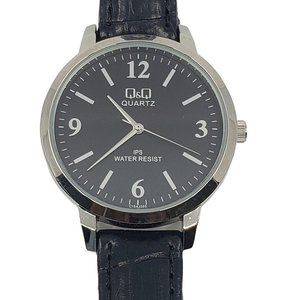 Q&Q Unisex Adult Black Ips Water Resist Leather Belt Watch C154J305